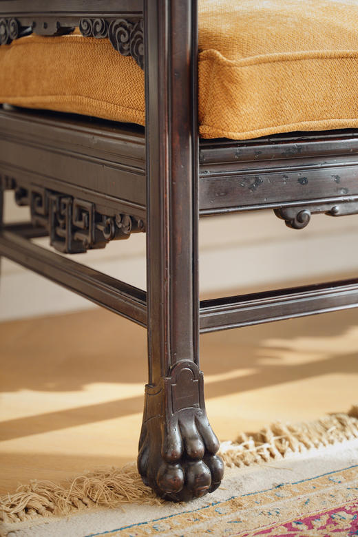 独角鹿西洋古董19世纪末法国出品VIARDOT东方风格蟠龙祥云纹硬木精雕装饰传统人物主题绘金漆母贝镶嵌面板双人沙发 商品图8