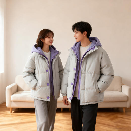 比羽绒服还保暖的棉衣！【情侣款假两件三防棉服】防水防污防风抗寒 宽松港版剪裁 可抵御-15°寒冷 防风连帽设计 双层门襟 双层保暖锁暖 时尚多色选择！ 商品图0