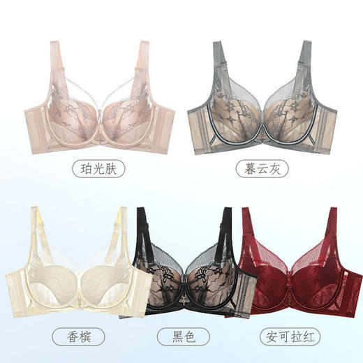 ZYQ-501  性感蕾丝内衣纯欲镂空薄款透气舒适软钢圈上托聚拢调整型法式文胸（单件） 商品图2