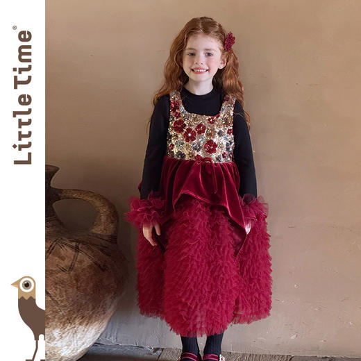 littletime女童连衣裙2025秋冬新款圣诞新年韩版加绒保暖公主裙 商品图3