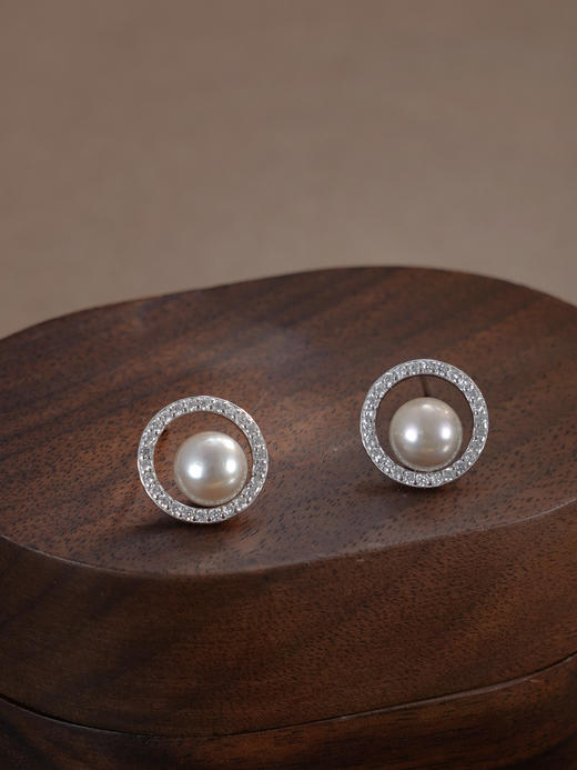 子佩集【月沉相逢】银S925珍珠惜王妃耳钉【MZEH004】6.5mm珠圆环灰珠2601 商品图2