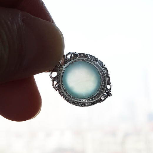 【天然正品】A货翡翠AU750精品白金镶天然冰种晴水绿蛋面翡翠（圆满、吉祥）吊坠项链281225NJS19 商品图8