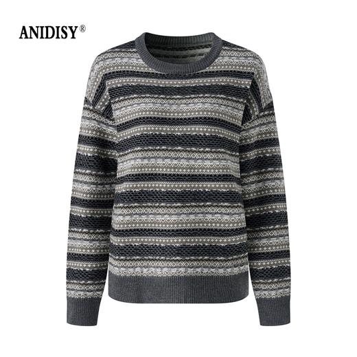 费尔岛提花圆领长袖套头针织上衣 商品图4