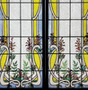 独角鹿西洋古董1900年代法国出品新艺术风格叶蔓繁花主题彩绘玻璃花窗一对 商品缩略图3