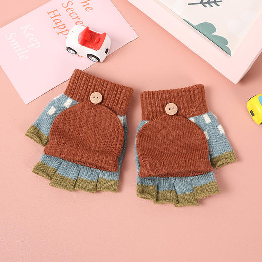 【特价！儿童半指翻盖两用手套】 3-10岁幼儿园小学生写字保暖手套 秋冬季保暖毛线针织 商品图3