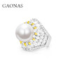 GAONAS 仿珍珠戒指 鎏金华光16mm贵气白色珠戒指11879JW 商品缩略图2