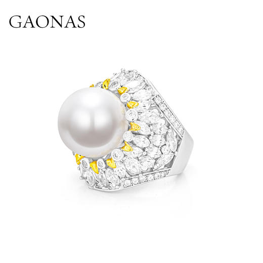 GAONAS 仿珍珠戒指 鎏金华光16mm贵气白色珠戒指11879JW 商品图2