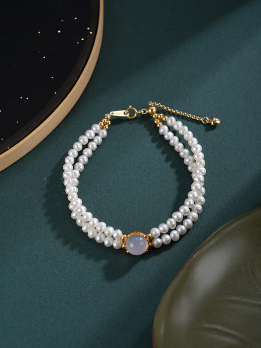 子佩集【沧海华章】银S925珍珠惜王妃手链【SGB1247001】3.7mm珠双层镀金2601 商品图4