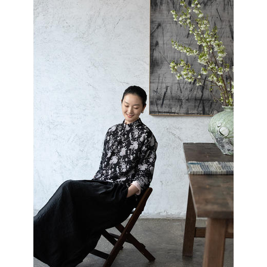 牧衣游原创 47姆米重磅芙蓉锦鸡纹饰宋锦外套立领新中式 池南春 商品图2