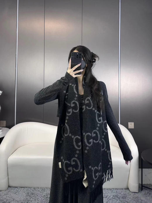 秋冬特惠💰260 古驰围巾 大G流苏 新爆款  经典双大g 双面提花流苏围巾 商品图2