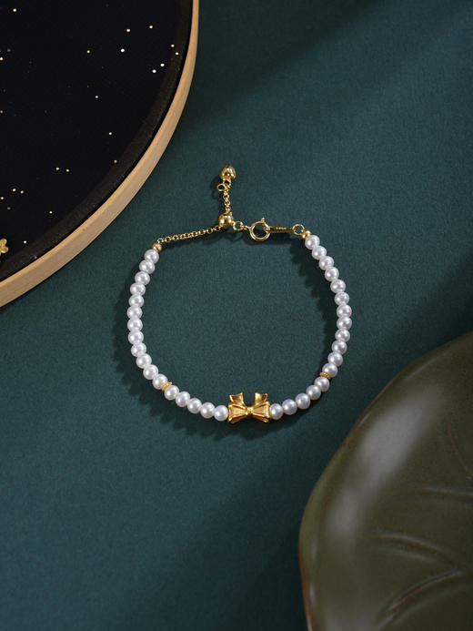 子佩集【巧结情缘】银S925珍珠惜王妃手链【SGB0648001】3.5mm珠镀金蝴蝶结儿童2601 商品图8