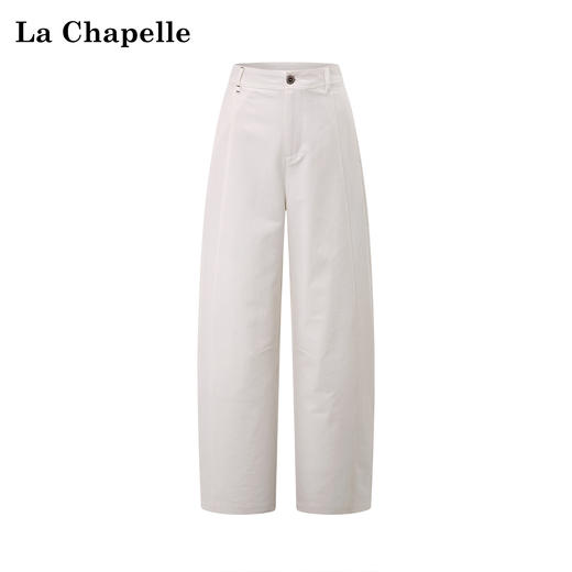拉夏贝尔/La Chapelle刺绣裤袢休闲裤弧形裁剪设计感阔腿裤高腰显瘦 商品图0