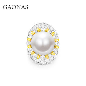 GAONAS 仿珍珠戒指 鎏金华光16mm贵气白色珠戒指11879JW