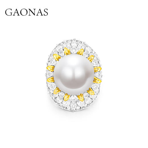 GAONAS 仿珍珠戒指 鎏金华光16mm贵气白色珠戒指11879JW 商品图0
