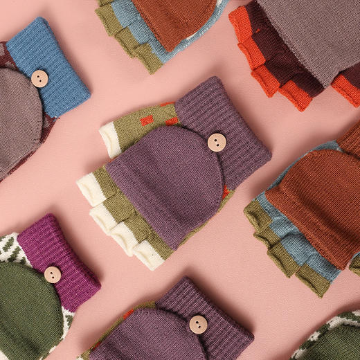 【特价！儿童半指翻盖两用手套】 3-10岁幼儿园小学生写字保暖手套 秋冬季保暖毛线针织 商品图1