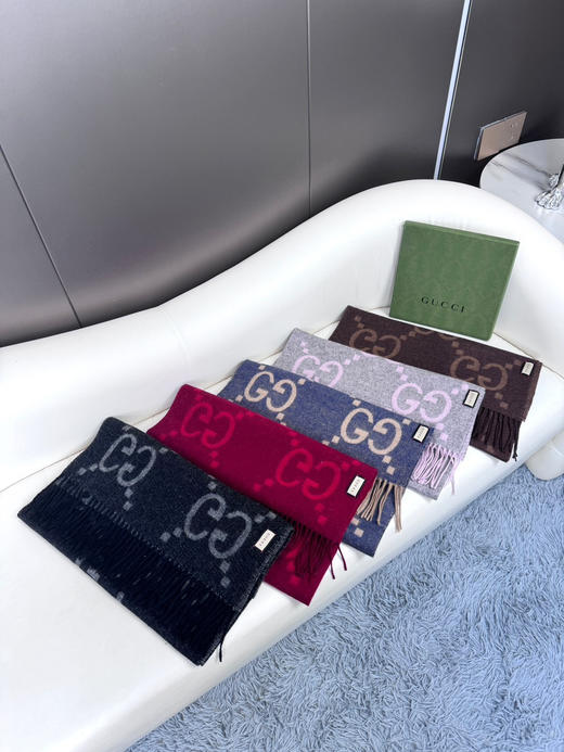 秋冬特惠💰260 古驰围巾 大G流苏 新爆款  经典双大g 双面提花流苏围巾 商品图2