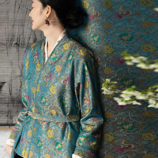 牧衣游原创 38姆米重磅莲织锦桑蚕丝棉衣外套高端复古时尚 知归 商品图0