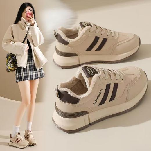 女士加绒厚底皮面运动鞋新款鞋百搭时尚轻便防滑软底老爹鞋35-40★娃娃优选 商品图3