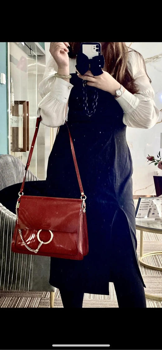 克洛伊 Faye 大号 麂皮拼皮 红色 大号 圆环包 商品图2