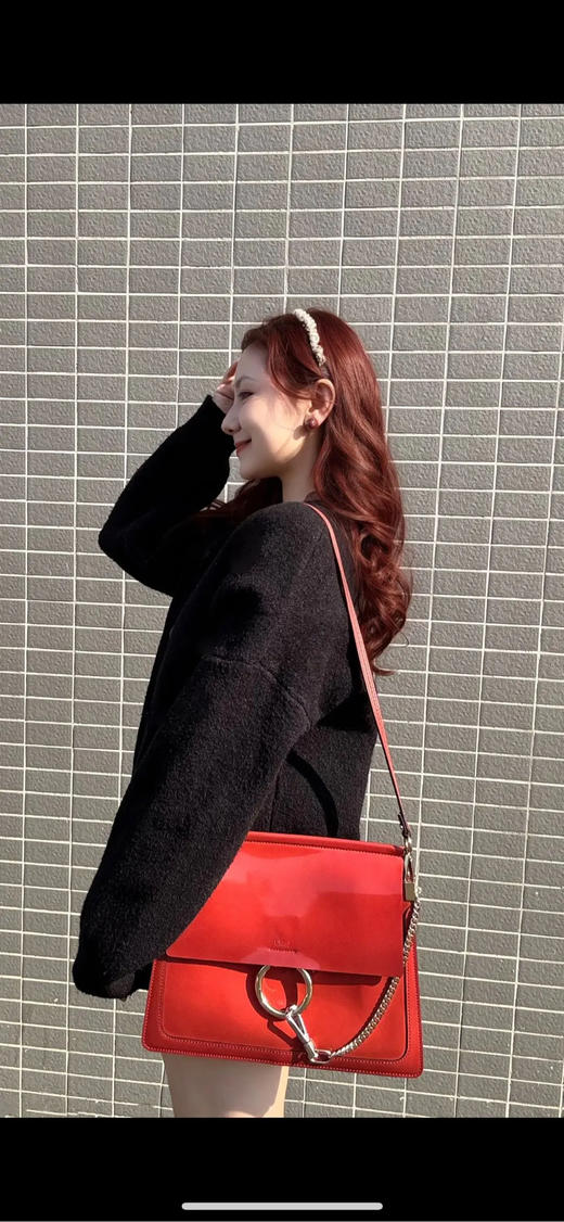 克洛伊 Faye 大号 麂皮拼皮 红色 大号 圆环包 商品图3