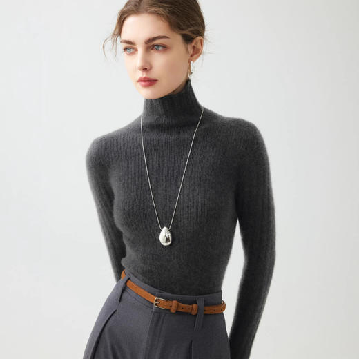 「高货rig」全新升级【铂金会员330/天猫449/差价119】(13215)洛诗琳一线成衣细抽条羊绒衫2025秋冬修身高领针织毛衣女 商品图1