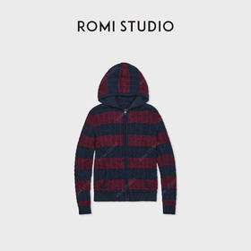 ROMI STUDIO"校园卫衣"复古条纹针织立体绞花连帽外套 RWDSW62046
