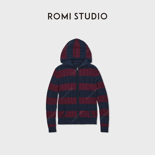 ROMI STUDIO"校园卫衣"复古条纹针织立体绞花连帽外套 RWDSW62046 商品图0