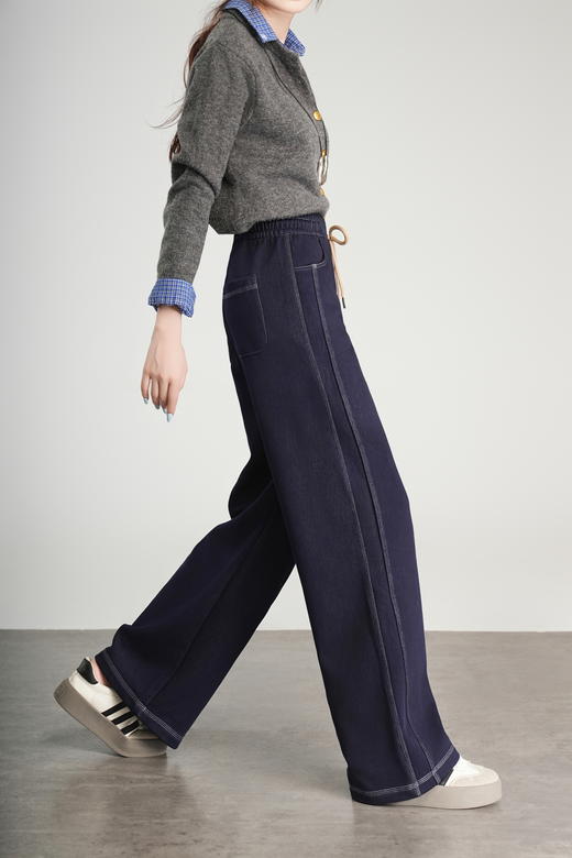 2576 女款 针织仿牛仔明线直筒裤 WK857 商品图1