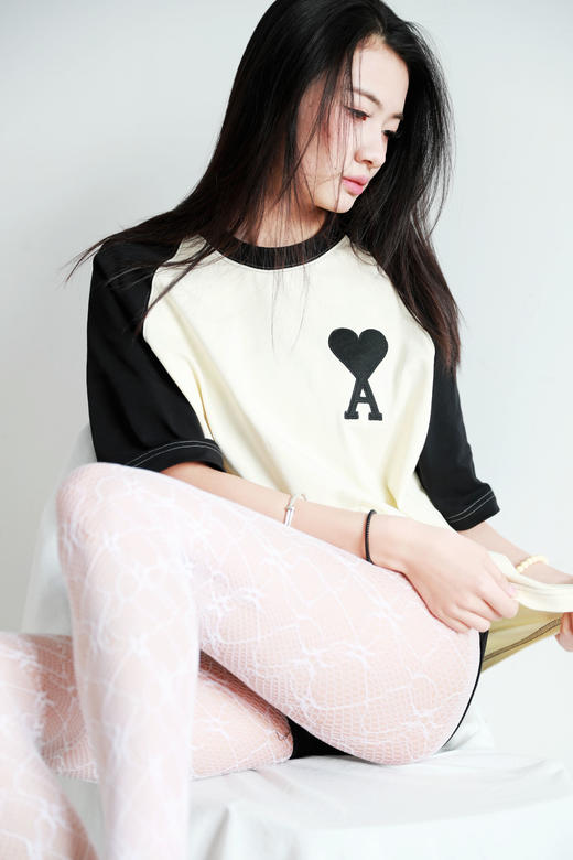 黑白拼接tee，胸口刺绣工艺。插肩袖设计全棉法式情侣半袖E010860 商品图11