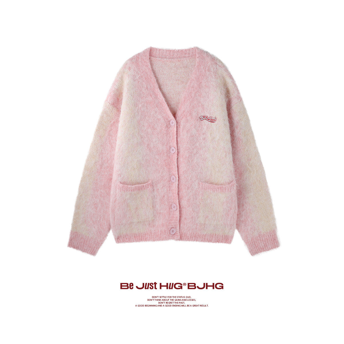 BJHG不计后果V领开衫毛衣男春季 新款情侣混色刺绣内搭上衣外套女