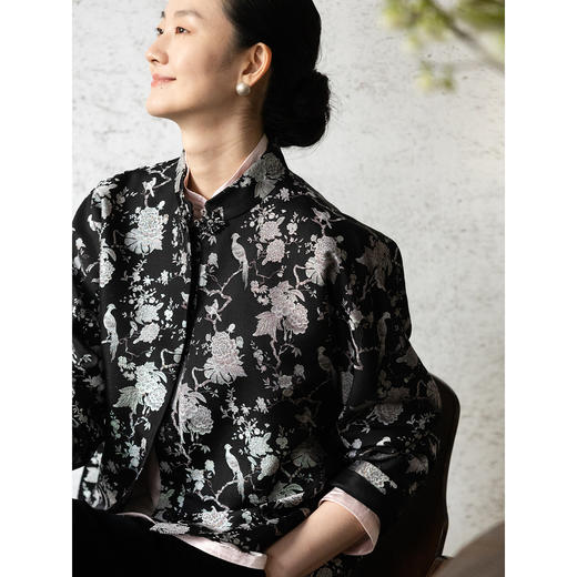 牧衣游原创 47姆米重磅芙蓉锦鸡纹饰宋锦外套禅意复古中式 山月记 商品图3