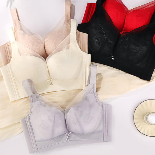 ZYQ-509  小胸聚拢内衣薄款莫代尔舒适性感蕾丝上托收副乳无磁调整型文胸女（单件） 商品图2
