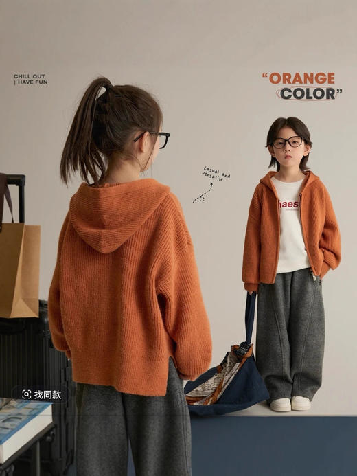 秋冬新款儿童针织开衫外套男女童加厚连帽卫衣 商品图3