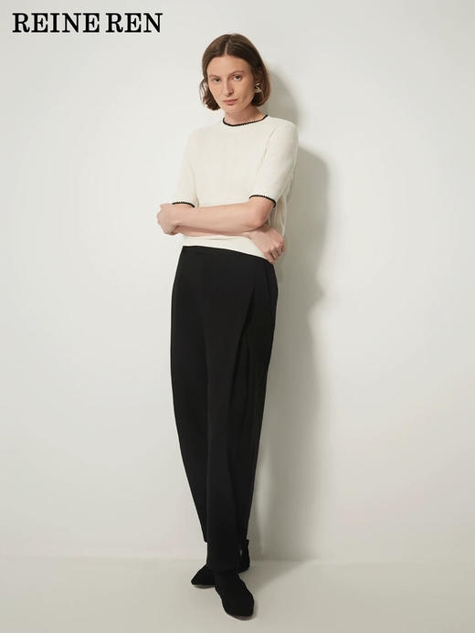 羊毛羊绒混纺撞色手钩花边针织衫 商品图0