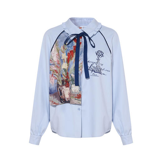 两三事梵高文艺冷寂烛光2026春季新款可拆领带印花拼接绣花衬衫女 商品图4