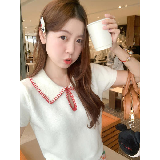 <曾小咸推荐>撞色翻领短袖针织T恤 商品图1