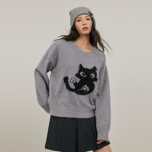 NEELLY纳俪商场同款冬新款减龄小猫撞色针织衫女软糯舒适套头毛衣N25124A04577 商品图1