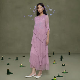 【林栖设计小店】暮山鸢尾|桑蚕丝绣花钉珠层次感仙气2026春新款连衣裙1961024