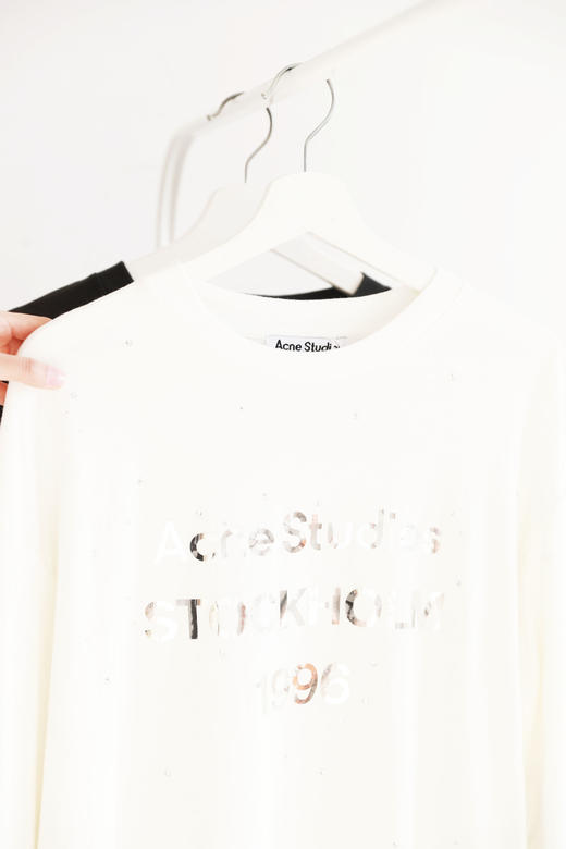 亮面闪钻tee，做旧字母长袖。正肩宽松设计情侣款圆领上衣E010866 商品图4