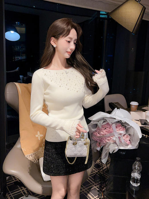 张心子【女神降临】珍珠钉珠针织上衣 U2601018 商品图1