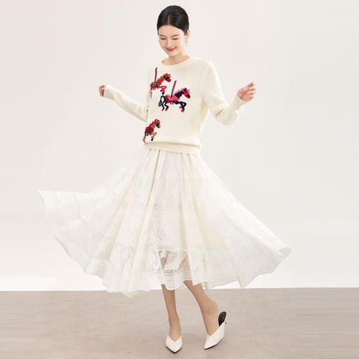 「高货wl」全新升级【铂金会员293/天猫399/差价106】(00711)洛诗琳气质旋转小马钩花羊毛衫2026新款百搭套头针织毛衣 商品图1