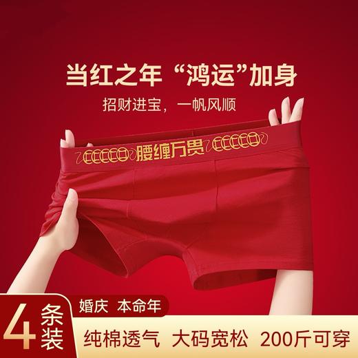 【买1盒送1盒❗️转运锦理裤套盒】当红之年，“鸿运”加身，，一帆风顺！大红本命年无缝舒适高弹男士女士大码中腰平角内裤套装纯棉透气 商品图0