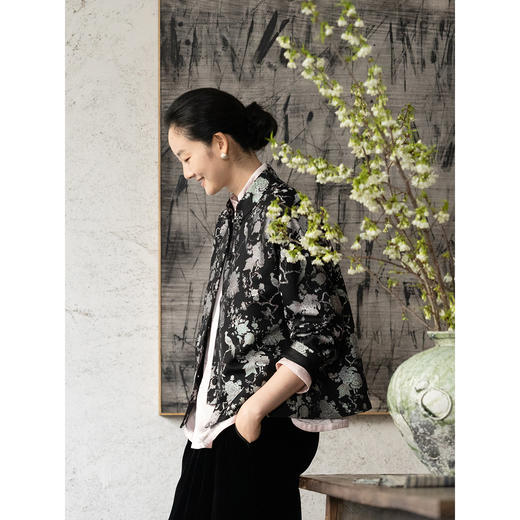 牧衣游原创 47姆米重磅芙蓉锦鸡纹饰宋锦外套禅意复古中式 山月记 商品图1