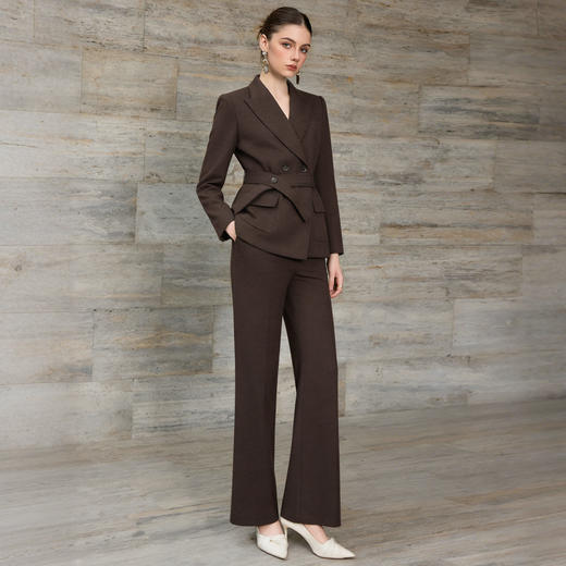 IWY/咖色西装套装女秋冬阔腿裤职业装双排扣收腰通勤正装两件套WCP376 商品图2
