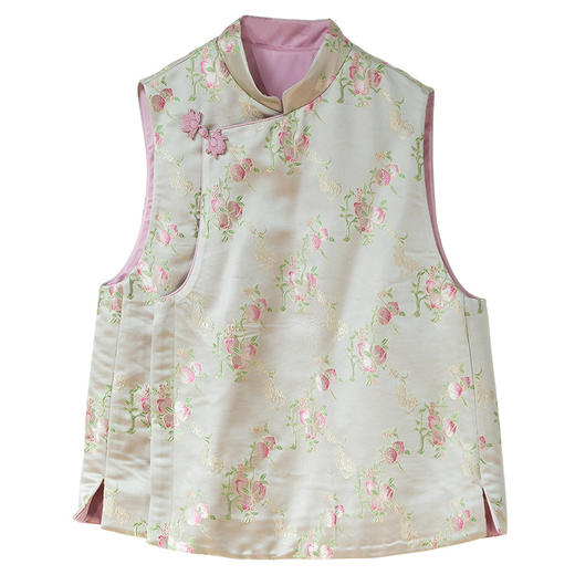 牧衣游原创 50姆米重磅仙桃宋锦马夹禅意东方复古新中式开衫 山与 商品图4