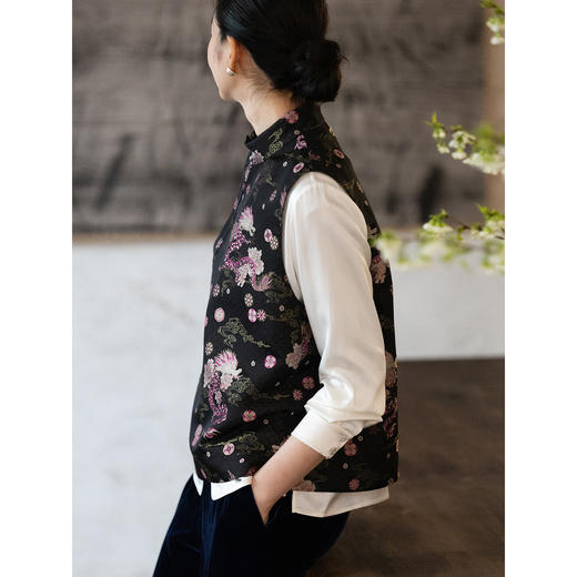 牧衣游原创 61姆米重磅龙纹金箔捻丝上九楷宋锦马夹古风中式 半暮 商品图2