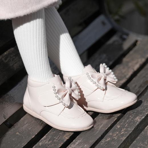 春节不打烊-西班牙LITTLE WINKAA珍珠蝴蝶结粉色公主风加绒女宝冬款亮面皮靴 商品图2