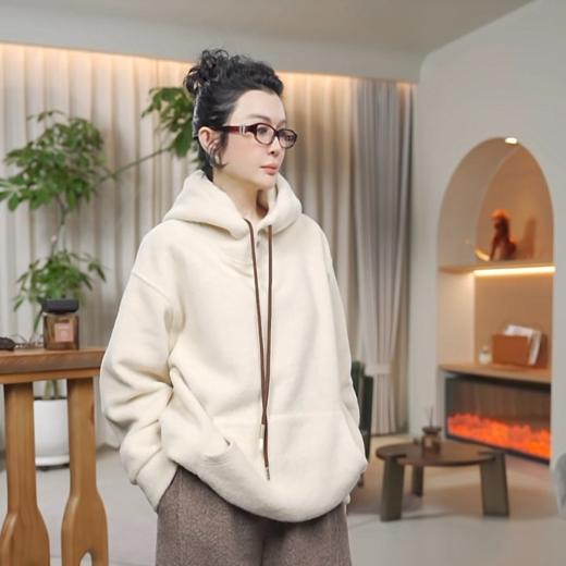 慵懒风绒面连帽抽绳宽松减龄长袖卫衣W-63595 商品图0