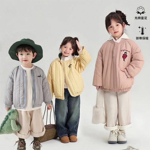 🧨新年儿童棉服加厚外套加绒棉上衣男女童洋气刺绣棒球服宝宝冬装潮聚 商品图0