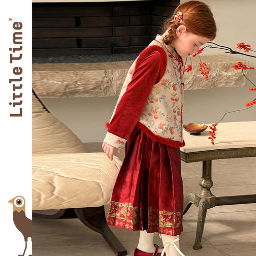 littletime新中式事事如意马甲马面裙套装女童红色喜庆拜年服 商品图3